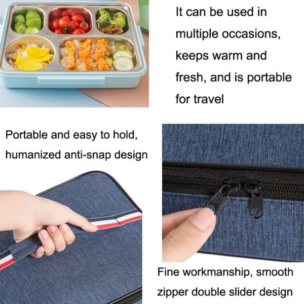 2pcs Small Waterproof Portable Lunch Bag Outdoor Picnic Lunch Box Insulation Bag (Navy) - Image 3