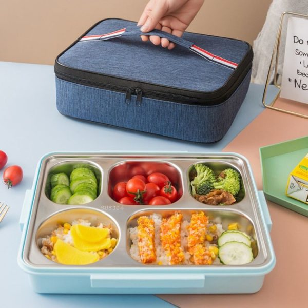 2pcs Small Waterproof Portable Lunch Bag Outdoor Picnic Lunch Box Insulation Bag (Navy) - Image 6