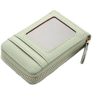 DEABOLAR Large-capacity Multi-slot Short Organ Card Holder PU Leather ID Cover Zipper Coin Purse (Light Green)
