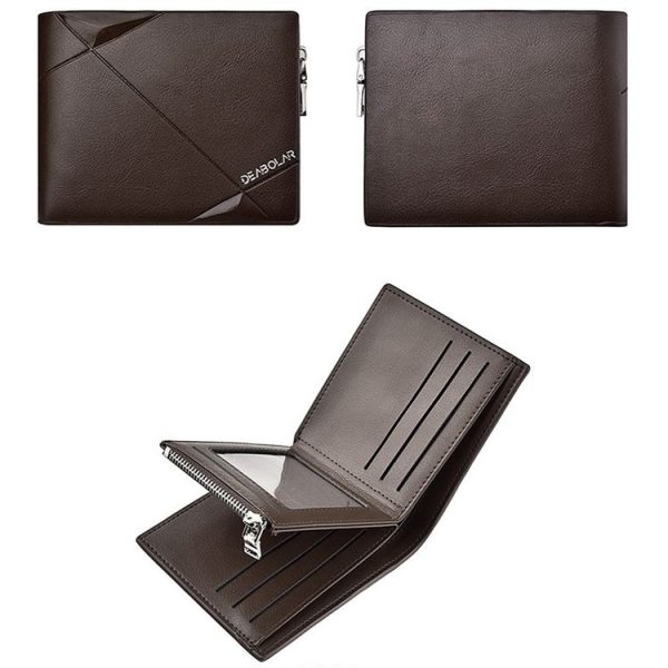 DEABOLAR Men Short PU Leather Tri-fold Horizontal Wallet Large-capacity Multi-card Wallet (Coffee) - Image 2