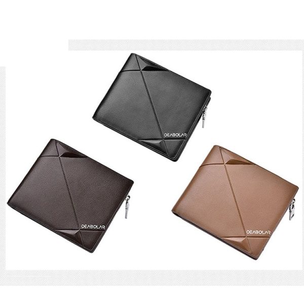 DEABOLAR Men Short PU Leather Tri-fold Horizontal Wallet Large-capacity Multi-card Wallet (Coffee) - Image 3