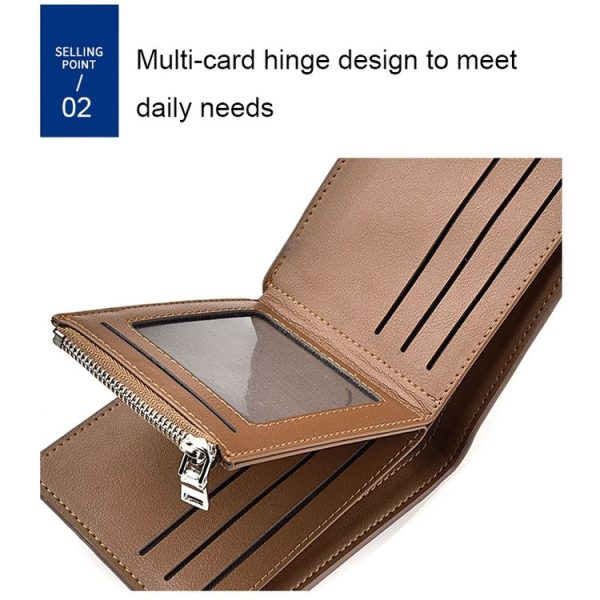 DEABOLAR Men Short PU Leather Tri-fold Horizontal Wallet Large-capacity Multi-card Wallet (Coffee) - Image 6