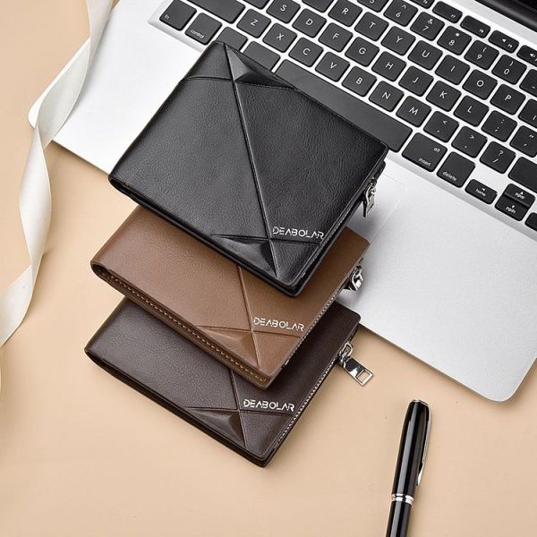 DEABOLAR Men Short PU Leather Tri-fold Horizontal Wallet Large-capacity Multi-card Wallet (Coffee) - Image 9