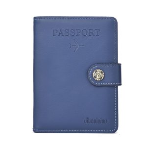 Dibaoleiou Buckle PU Leather ID Card Storage Bag Multifunctional Passport Case (Blue)