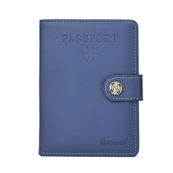 Dibaoleiou Buckle PU Leather ID Card Storage Bag Multifunctional Passport Case (Blue)