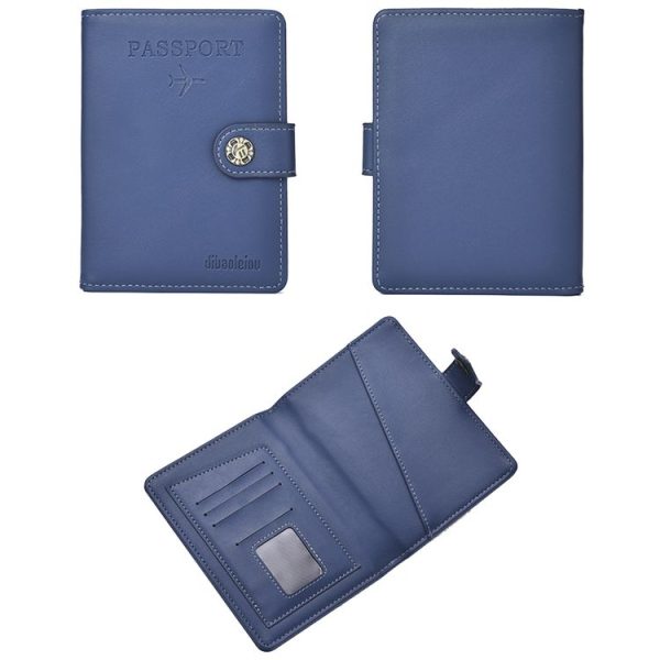 Dibaoleiou Buckle PU Leather ID Card Storage Bag Multifunctional Passport Case (Blue) - Image 2