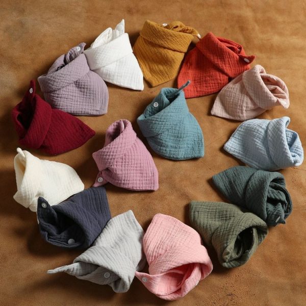 Baby Cotton Gauze Drool Towel + Bow Hairband Set Baby Bibs (Beige) - Image 2