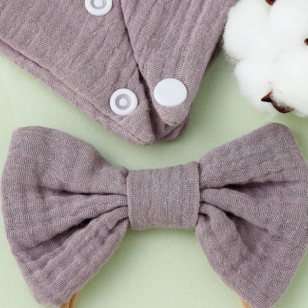 Baby Cotton Gauze Drool Towel + Bow Hairband Set Baby Bibs (Beige) - Image 4