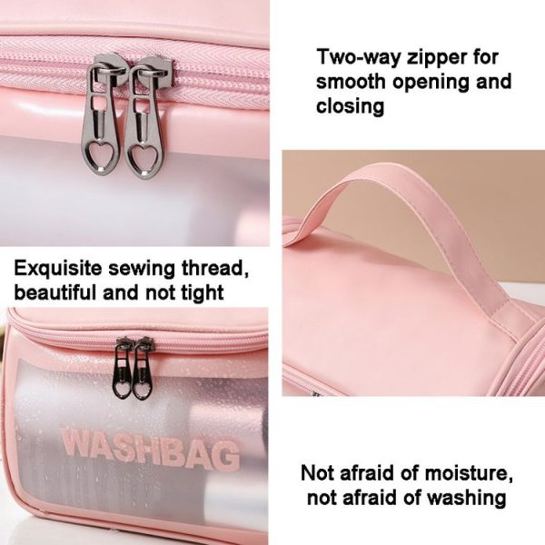 PVC Translucent Cosmetic Bag Frosted Toiletry Bag PU Flip Top Bath Bag (Black) - Image 5