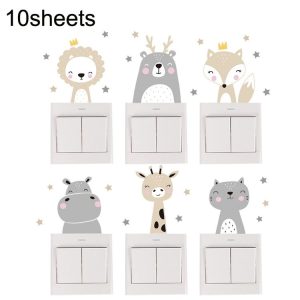 10sheets Bohemia Cute Smiley Cartoon Animal Switch Sticker Kids Room Decoration (As Show)