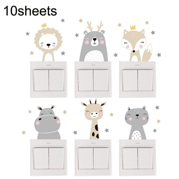 10sheets Bohemia Cute Smiley Cartoon Animal Switch Sticker Kids Room Decoration (As Show)