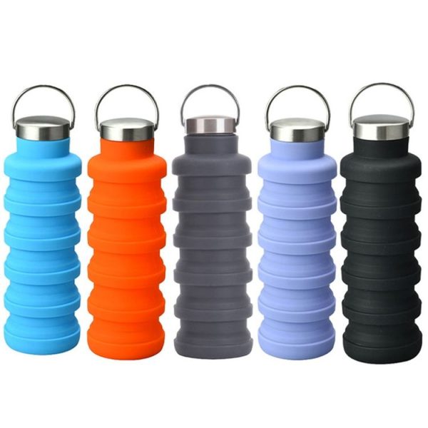 500ml Outdoor Sports Silicone Telescopic Cup Portable Foldable Travel Water Kettle (Blue Handle Lid) - Image 2