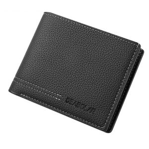 DEABOLAR Large-capacity Multi-card Men Short PU Leather Wallet (Black)