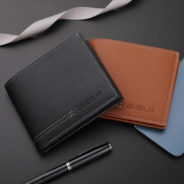 DEABOLAR Large-capacity Multi-card Men Short PU Leather Wallet (Black) - Image 3