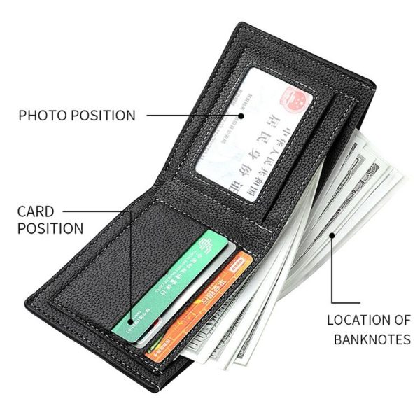 DEABOLAR Large-capacity Multi-card Men Short PU Leather Wallet (Black) - Image 5