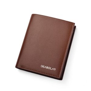 DEABOLAR Large-Capacity Multi-Card Men Short PU Leather Wallet (Brown Vertical)