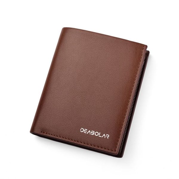 DEABOLAR Large-Capacity Multi-Card Men Short PU Leather Wallet (Brown Vertical)
