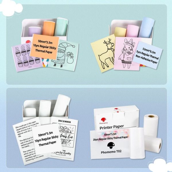 Phomemo T02 3rolls Bluetooth Printer Thermal Paper Label Paper 53mmx6.5m 10 Years Black on White No Adhesive - Image 3