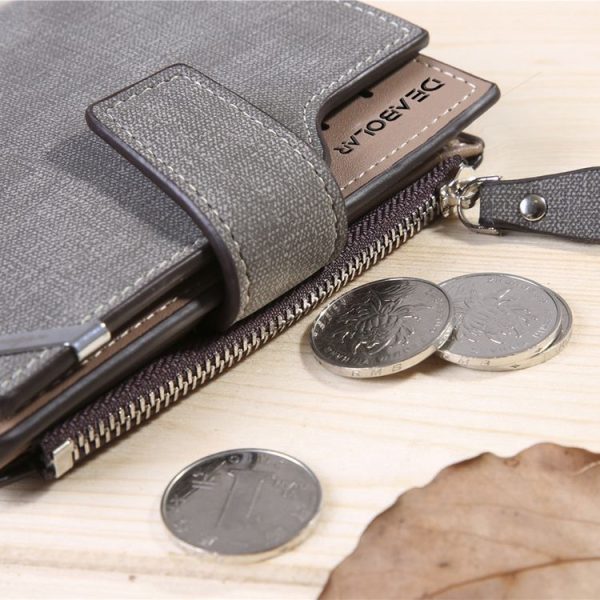 DEABOLAR Casual Retro Canvas Pattern Multifunctional Medium Long Wallet (Light Grey) - Image 5