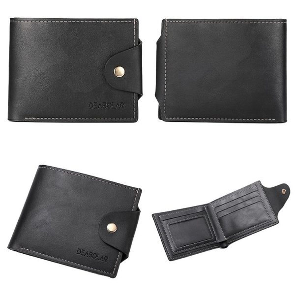DEABOLAR Large-capacity Multi-card Slot PU Soft Leather Retro Short Wallet (Black) - Image 2