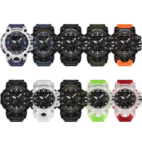 SANDA Green Light Alarm Clock Multifunctional Waterproof Shockproof Transparent Watch (Black Orange) - Image 2