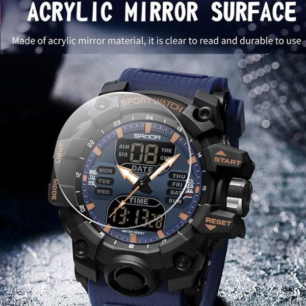 SANDA Green Light Alarm Clock Multifunctional Waterproof Shockproof Transparent Watch (Black Orange) - Image 6