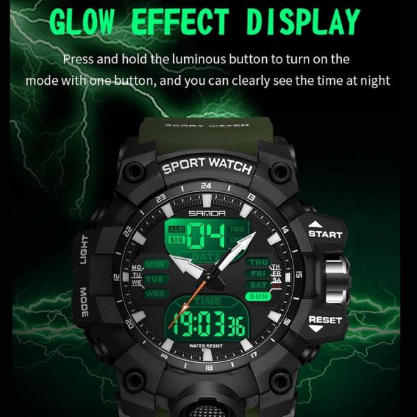 SANDA Green Light Alarm Clock Multifunctional Waterproof Shockproof Transparent Watch (Black Orange) - Image 8