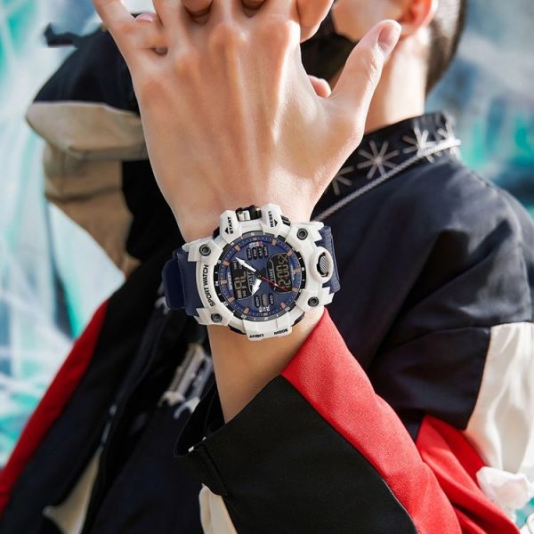 SANDA Green Light Alarm Clock Multifunctional Waterproof Shockproof Transparent Watch (Black Orange) - Image 9