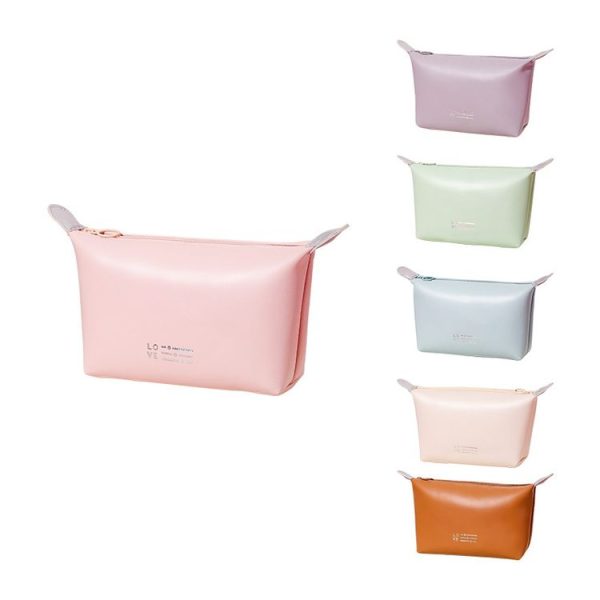 PU Leather Waterproof Cosmetic Organizer Women Toiletry Bag Travel Cosmetic Case (Beige) - Image 2