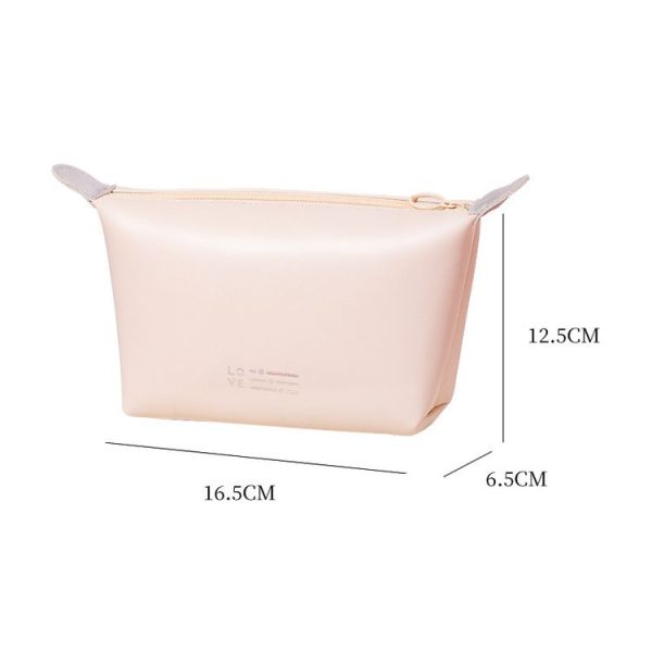 PU Leather Waterproof Cosmetic Organizer Women Toiletry Bag Travel Cosmetic Case (Beige) - Image 3