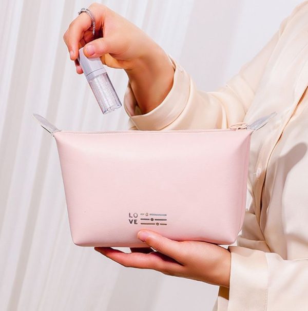 PU Leather Waterproof Cosmetic Organizer Women Toiletry Bag Travel Cosmetic Case (Beige) - Image 5