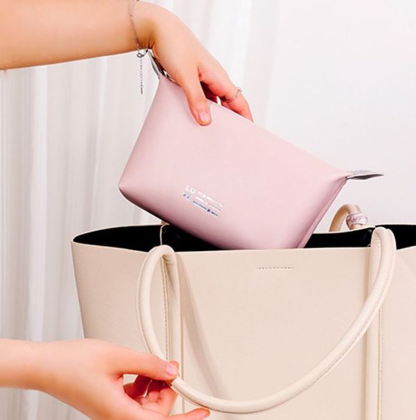 PU Leather Waterproof Cosmetic Organizer Women Toiletry Bag Travel Cosmetic Case (Beige) - Image 7