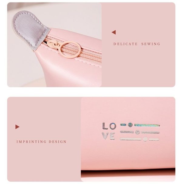 PU Leather Waterproof Cosmetic Organizer Women Toiletry Bag Travel Cosmetic Case (Beige) - Image 8