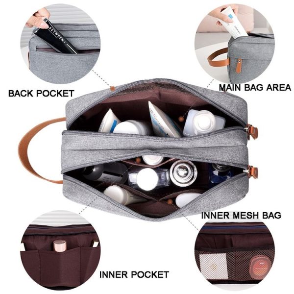 Men Double-layer Travel Toiletry Bag Travel Accessories Portable Moisture-proof Bag (Grey) - Image 3