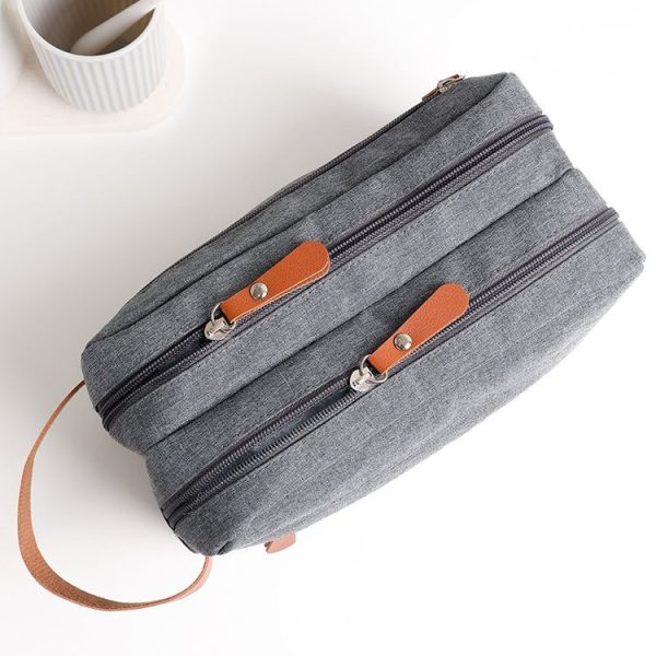 Men Double-layer Travel Toiletry Bag Travel Accessories Portable Moisture-proof Bag (Grey) - Image 4