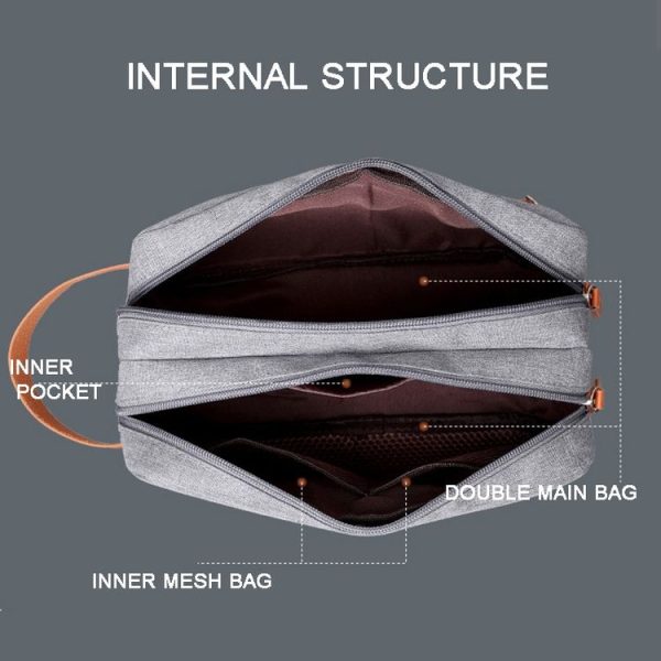 Men Double-layer Travel Toiletry Bag Travel Accessories Portable Moisture-proof Bag (Grey) - Image 5