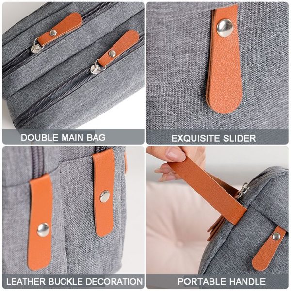 Men Double-layer Travel Toiletry Bag Travel Accessories Portable Moisture-proof Bag (Grey) - Image 7