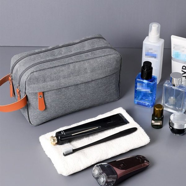 Men Double-layer Travel Toiletry Bag Travel Accessories Portable Moisture-proof Bag (Grey) - Image 8