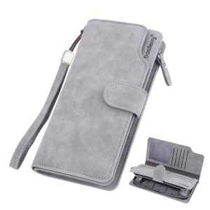 Baellerry Matte Leather Multi-card Slot Men Clutch Bag Zip Buckle Vintage Wallet (Grey)