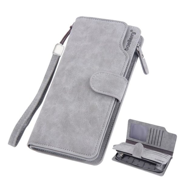 Baellerry Matte Leather Multi-card Slot Men Clutch Bag Zip Buckle Vintage Wallet (Grey)