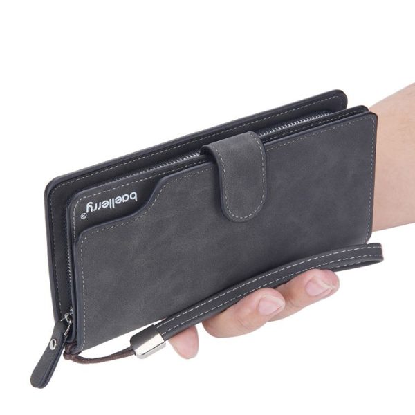 Baellerry Matte Leather Multi-card Slot Men Clutch Bag Zip Buckle Vintage Wallet (Grey) - Image 10