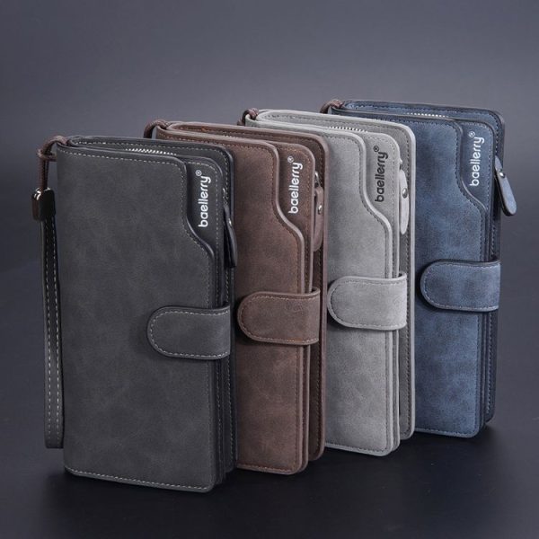 Baellerry Matte Leather Multi-card Slot Men Clutch Bag Zip Buckle Vintage Wallet (Grey) - Image 11