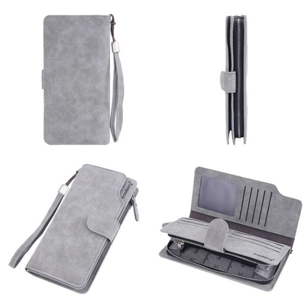 Baellerry Matte Leather Multi-card Slot Men Clutch Bag Zip Buckle Vintage Wallet (Grey) - Image 2