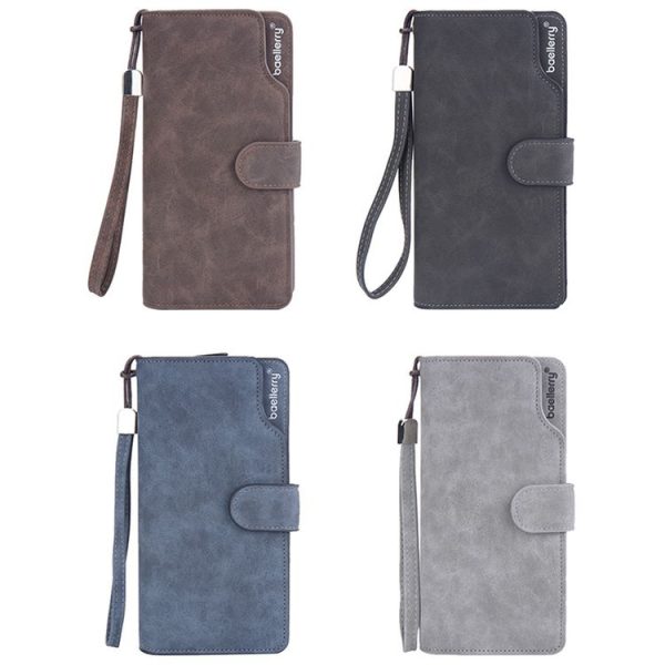 Baellerry Matte Leather Multi-card Slot Men Clutch Bag Zip Buckle Vintage Wallet (Grey) - Image 3