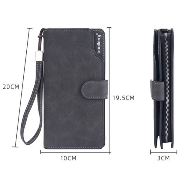 Baellerry Matte Leather Multi-card Slot Men Clutch Bag Zip Buckle Vintage Wallet (Grey) - Image 4