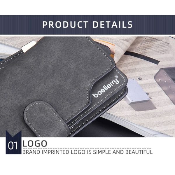 Baellerry Matte Leather Multi-card Slot Men Clutch Bag Zip Buckle Vintage Wallet (Grey) - Image 6