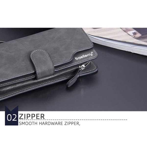 Baellerry Matte Leather Multi-card Slot Men Clutch Bag Zip Buckle Vintage Wallet (Grey) - Image 7