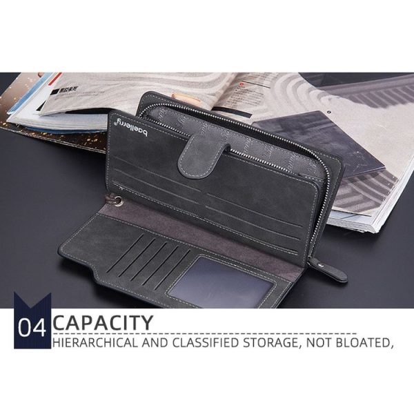 Baellerry Matte Leather Multi-card Slot Men Clutch Bag Zip Buckle Vintage Wallet (Grey) - Image 9