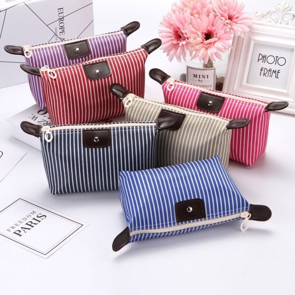 Striped Dumpling Cosmetic Bag Travel Folding Toiletry Bag (Blue) - Image 2