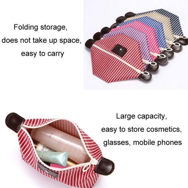 Striped Dumpling Cosmetic Bag Travel Folding Toiletry Bag (Blue) - Image 4